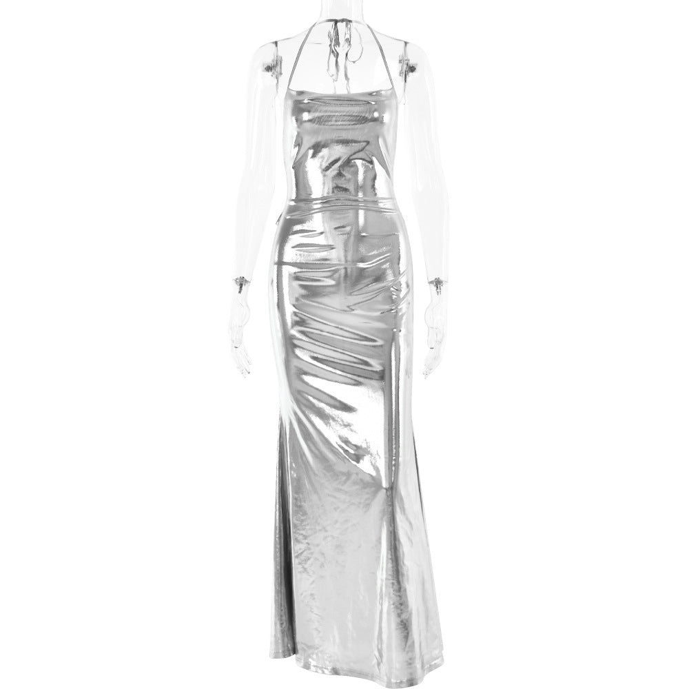 Backless Lace-Up Maxi Dress – Gold or Silver