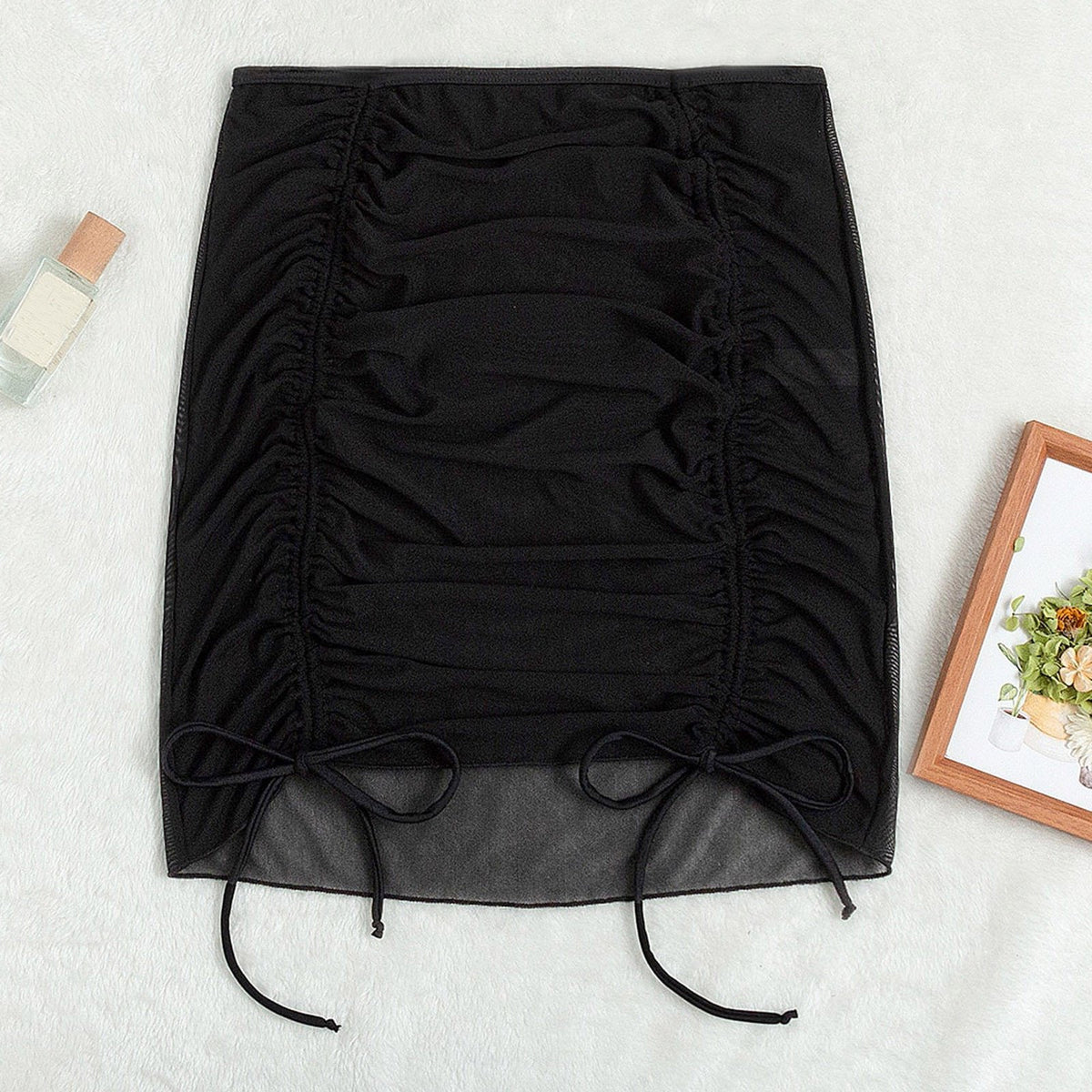 Ruched Mesh Cover-Up Skirt