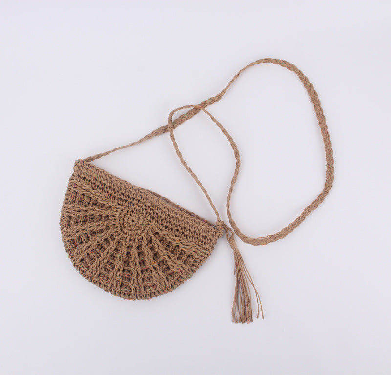 Half-Moon Straw Crossbody Bag