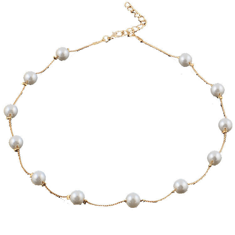 Dainty Pearl Station Choker Necklace