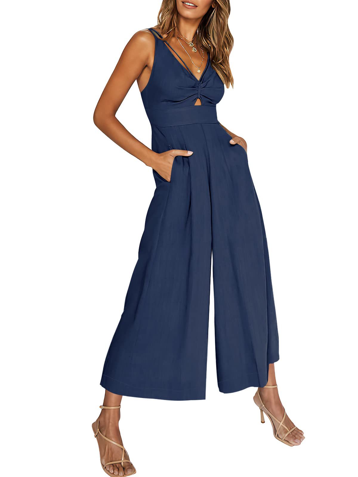 Tie-Neck Pleated Wide-Leg Jumpsuit