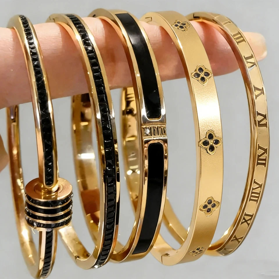 Stackable Zirconia Stainless Steel Bangles – Single or 5-Piece Set