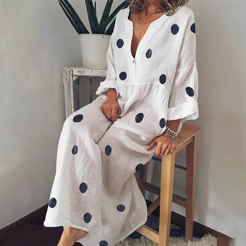 Polka Dot V-Neck Maxi Dress