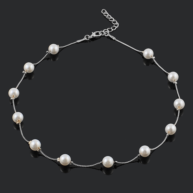 Dainty Pearl Station Choker Necklace