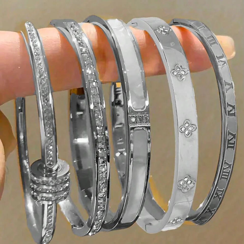 Stackable Zirconia Stainless Steel Bangles – Single or 5-Piece Set