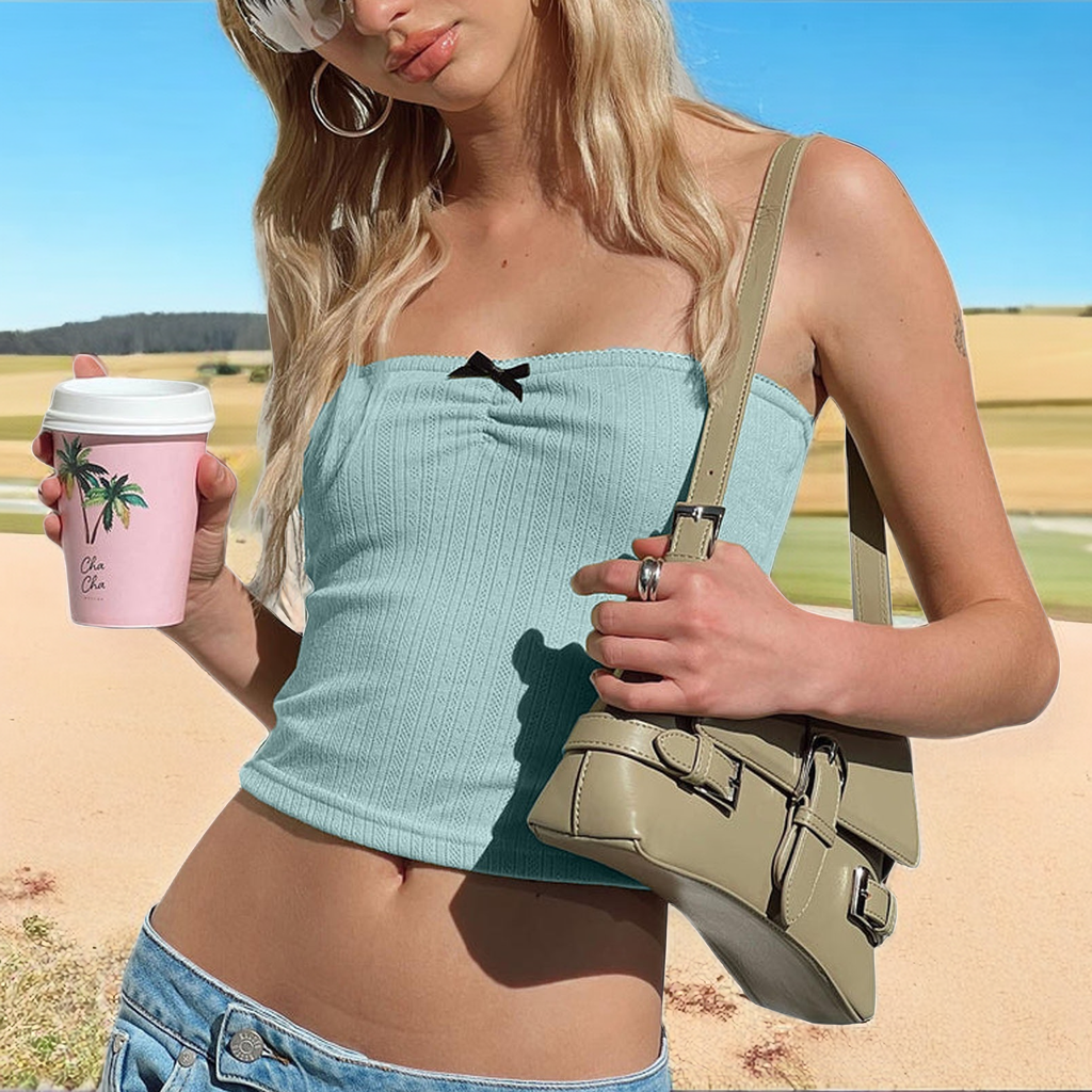 Strapless Knit Tube Top with Bow