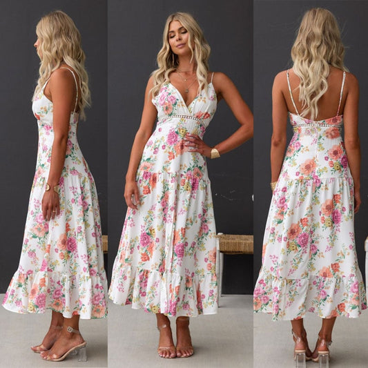 White Printed Slip Dress with Slit