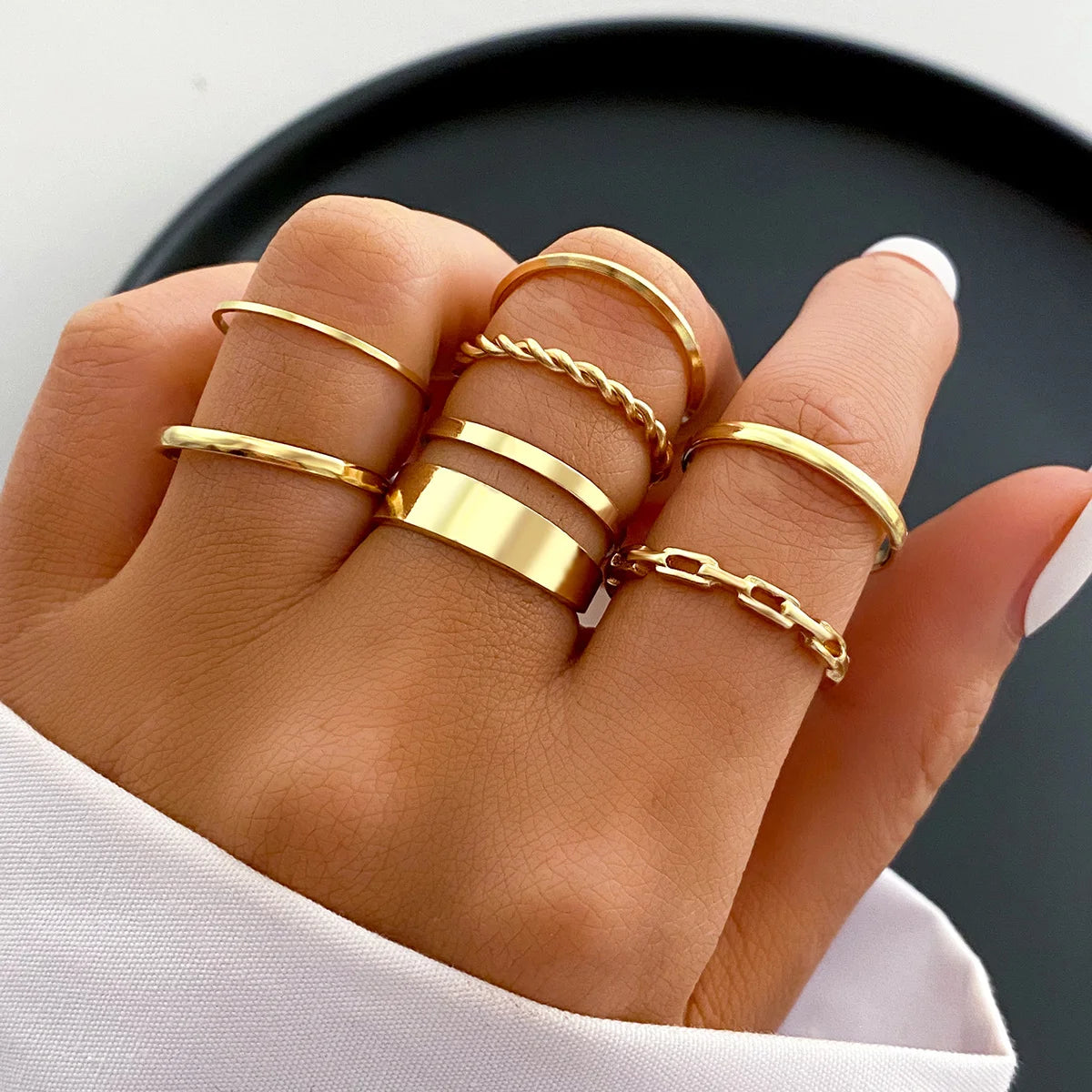 Vintage Gold-Plated Rings Set – Heart, Snake & Butterfly
