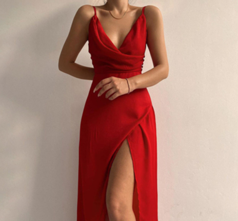 V-Neck Midi Slip Dress