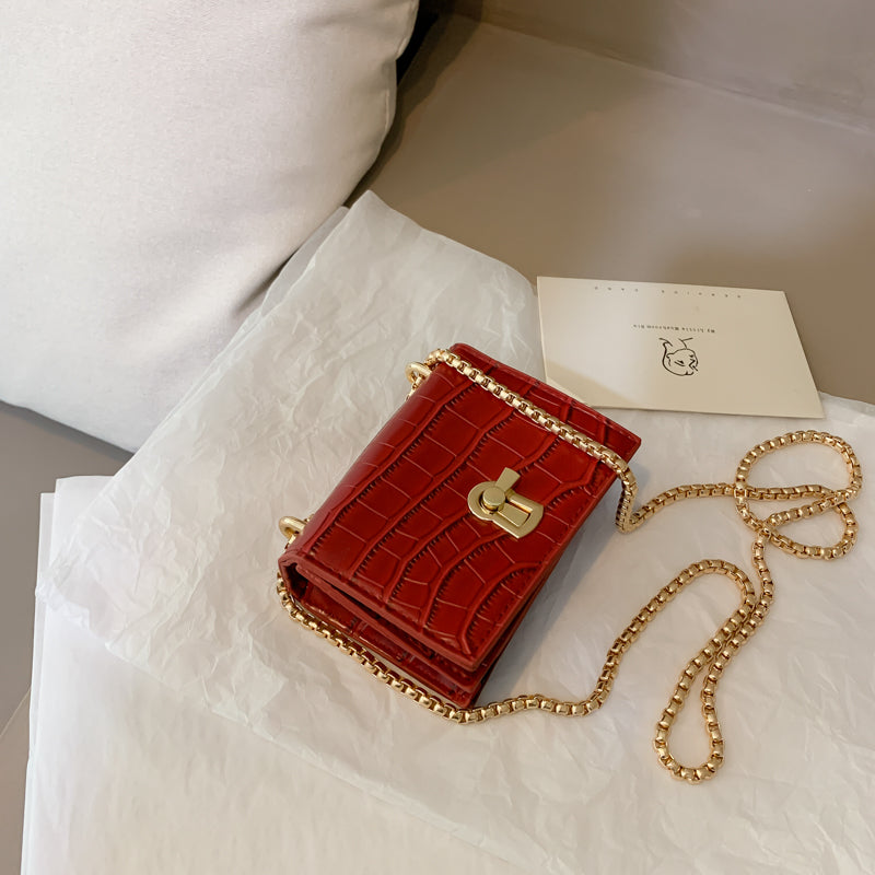 Croc-Embossed Mini Chain Bag