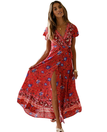 Floral Wrap Maxi Dress with Slit