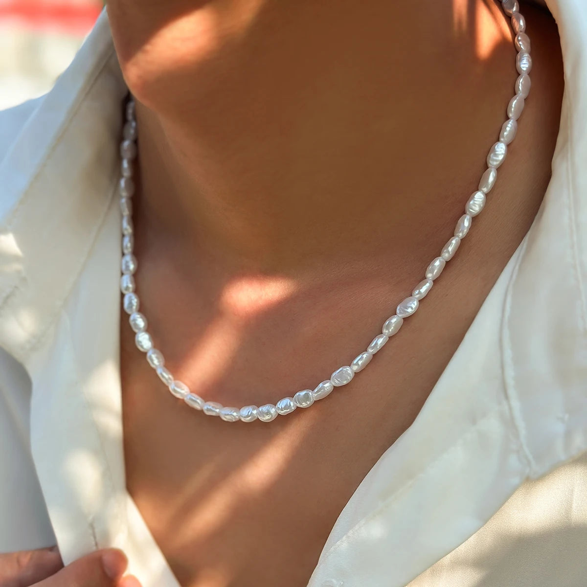 Faux Pearl Beaded Choker Necklace