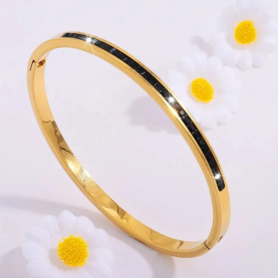 Stackable Zirconia Stainless Steel Bangles – Single or 5-Piece Set