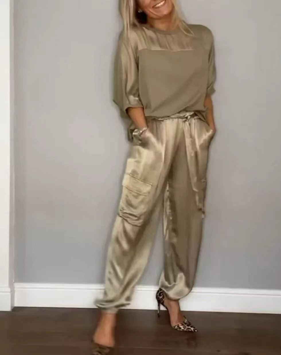 Satin Top & Cargo Trousers Co-ord Set
