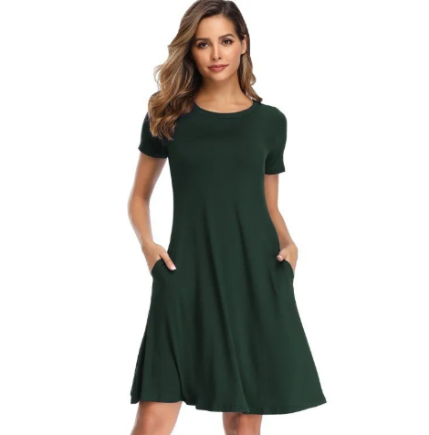 Short-Sleeve A-Line Dress with Pockets