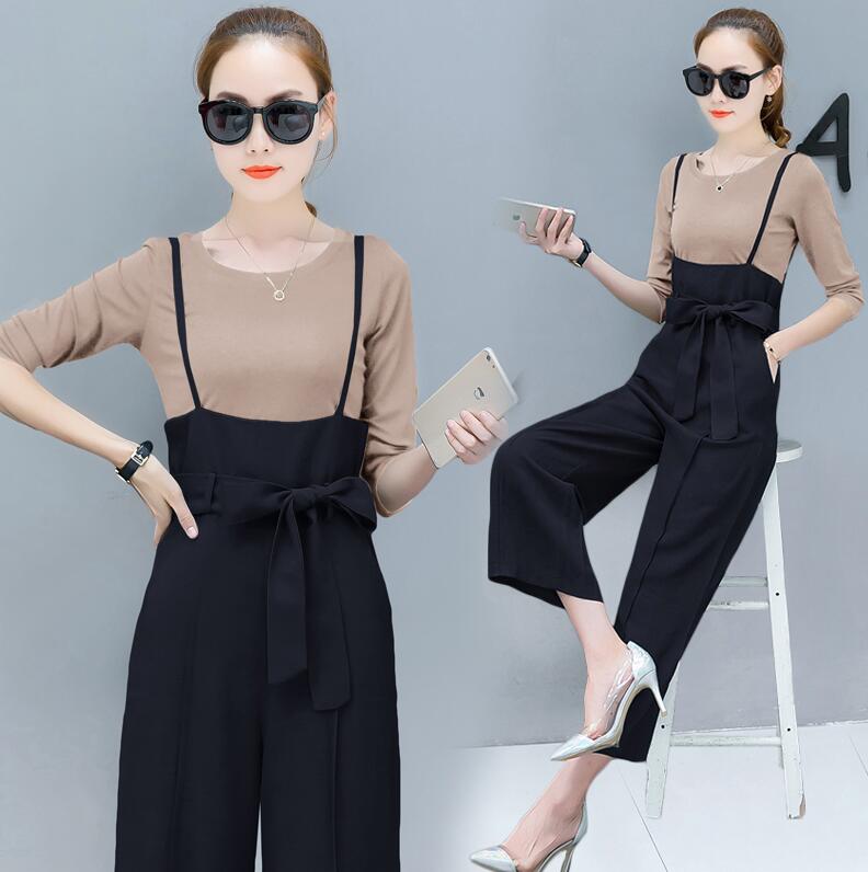 Ruffle-Sleeve Top & Suspender Wide-Leg Pants Co-ord Set
