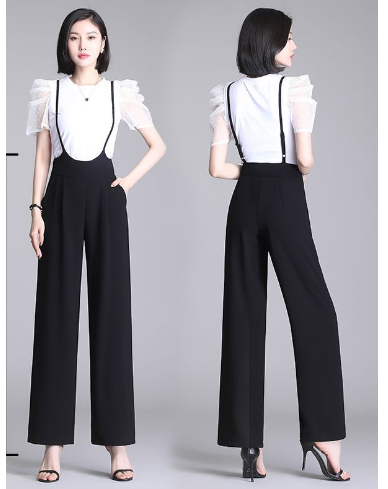Ruffle-Sleeve Top & Suspender Wide-Leg Pants Co-ord Set