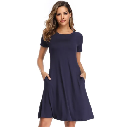 Short-Sleeve A-Line Dress with Pockets