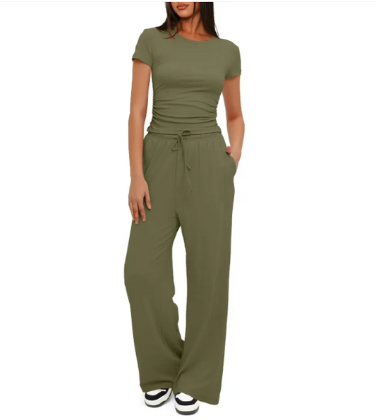 Short-Sleeve Tee & Wide-Leg Pants Co-ord Set