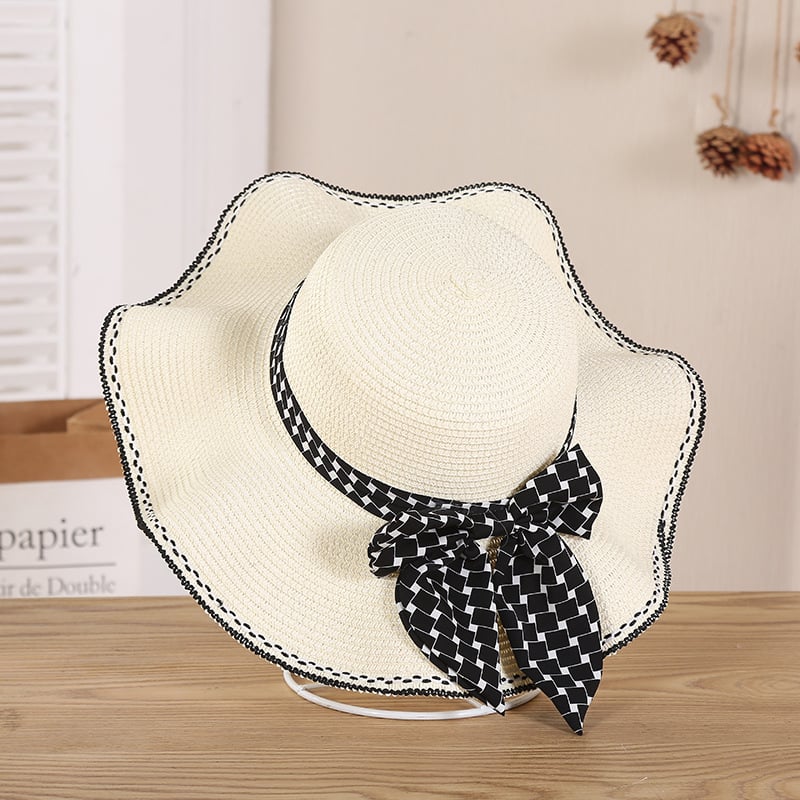Bow Wide-Brim Straw Sun Hat
