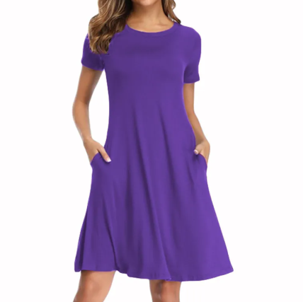 Short-Sleeve A-Line Dress with Pockets