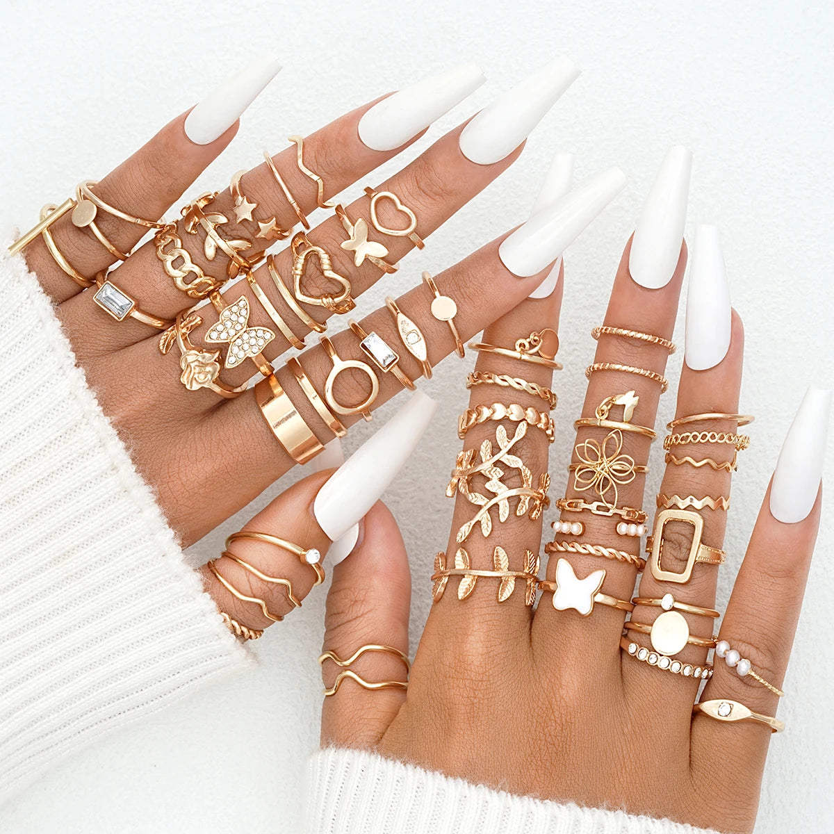 Vintage Gold-Plated Rings Set – Heart, Snake & Butterfly