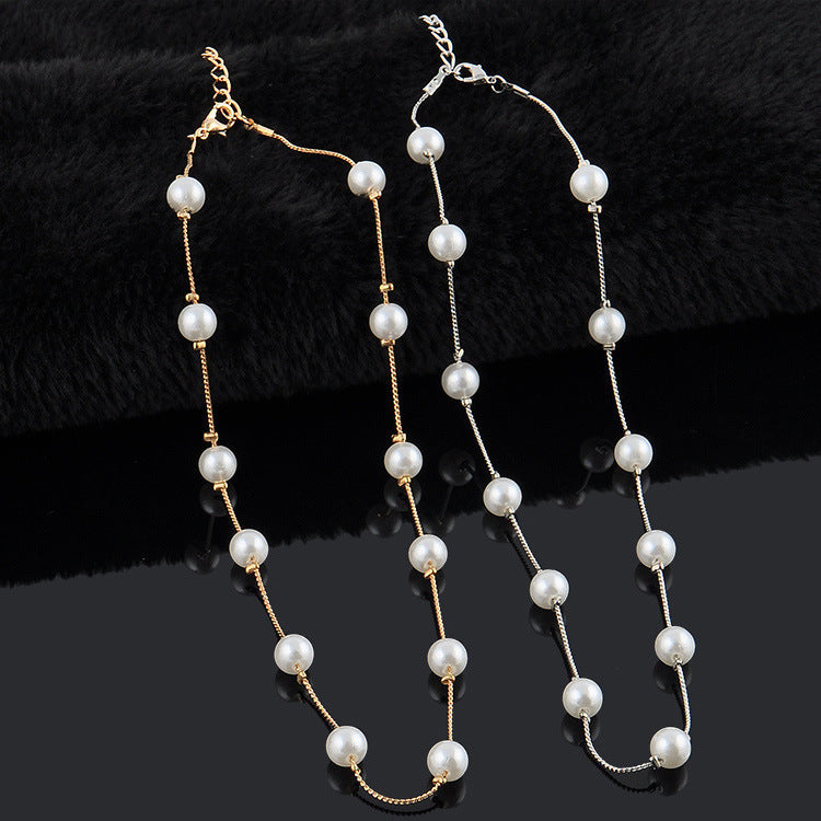 Dainty Pearl Station Choker Necklace