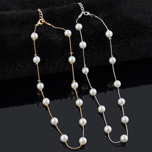 Dainty Pearl Station Choker Necklace