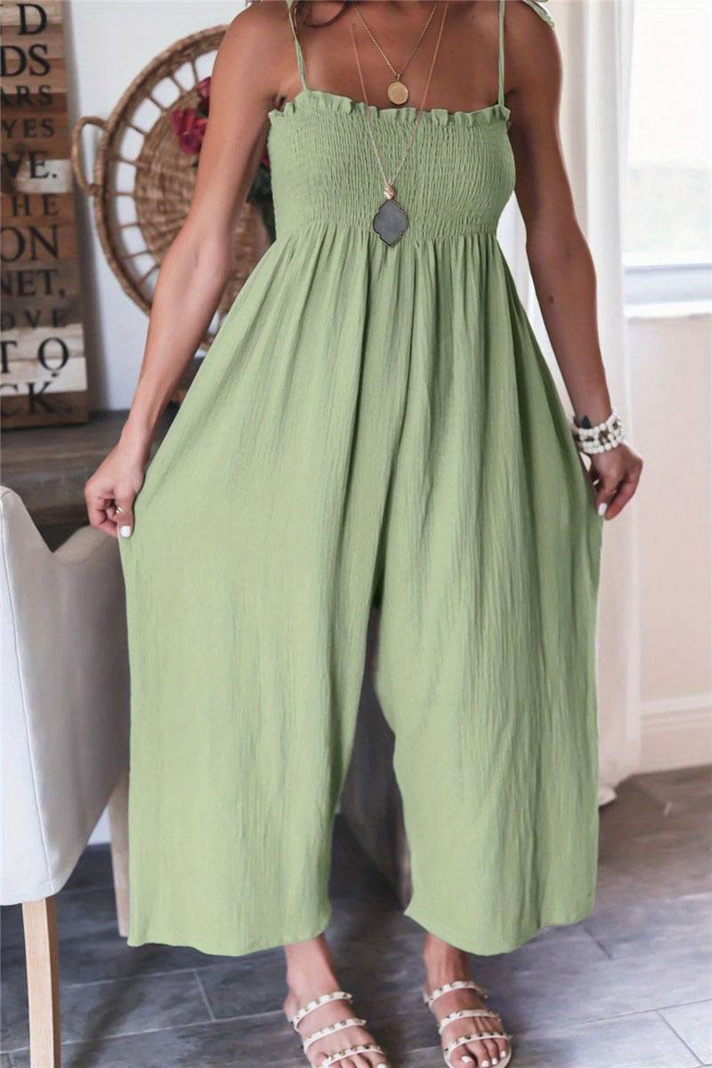 Boho Smocked Backless Cami Jumpsuit