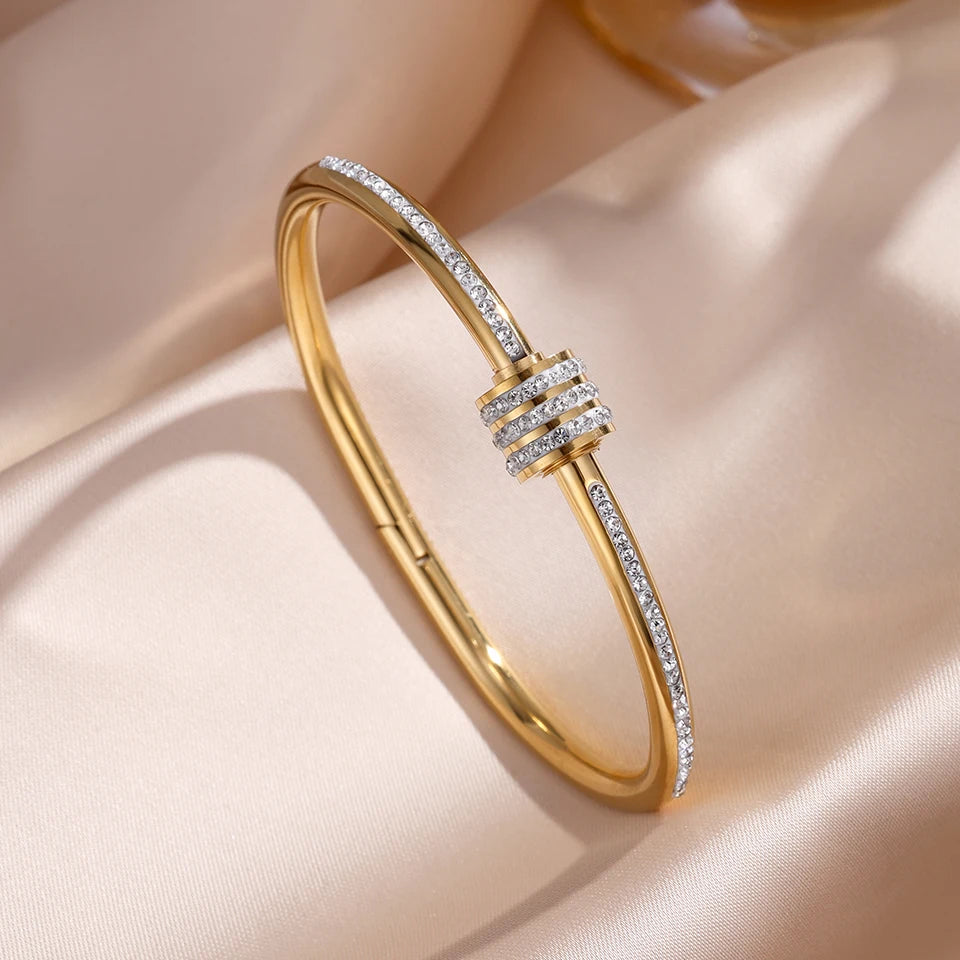 Stackable Zirconia Stainless Steel Bangles – Single or 5-Piece Set