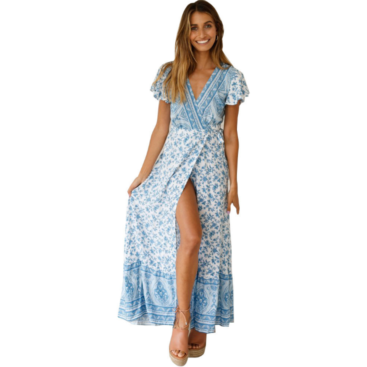 Floral Wrap Maxi Dress with Slit