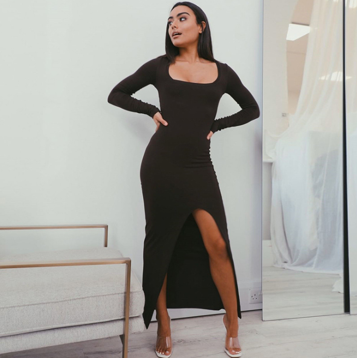Square-Neck Maxi Dress with Side Slit