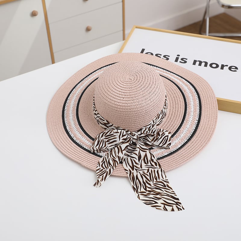 Foldable Straw Beach Hat with Bow