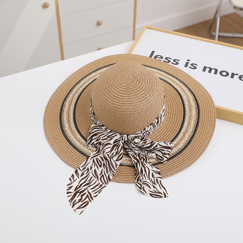Foldable Straw Beach Hat with Bow