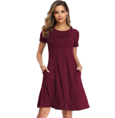Short-Sleeve A-Line Dress with Pockets