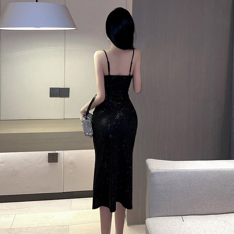 Low V-Neck Party Dress with High Slit
