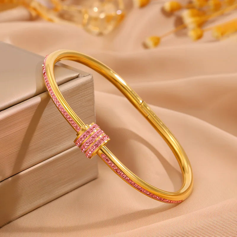 Stackable Zirconia Stainless Steel Bangles – Single or 5-Piece Set
