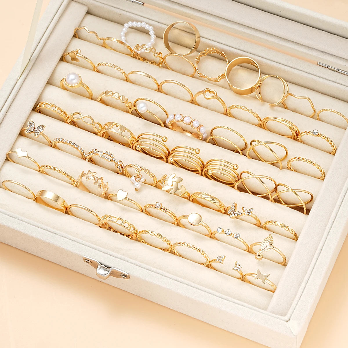 Vintage Gold-Plated Rings Set – Heart, Snake & Butterfly