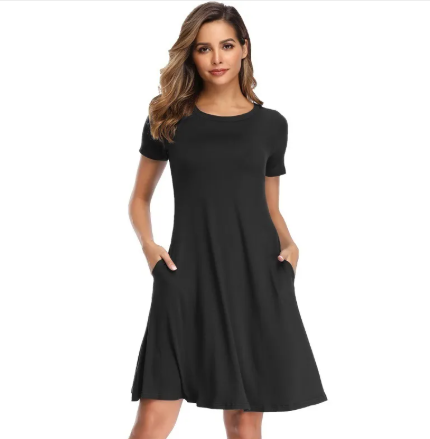 Short-Sleeve A-Line Dress with Pockets