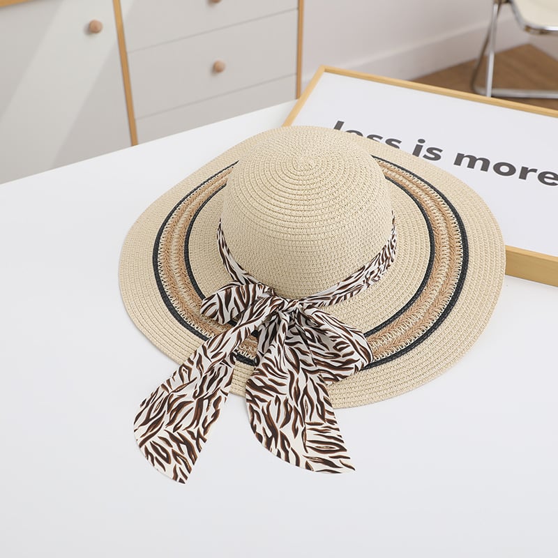 Foldable Straw Beach Hat with Bow