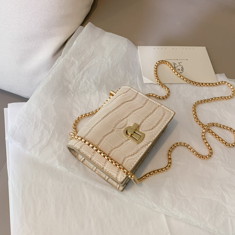 Croc-Embossed Mini Chain Bag