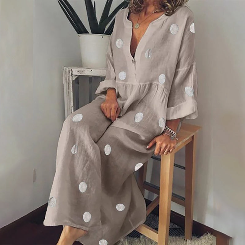 Polka Dot V-Neck Maxi Dress