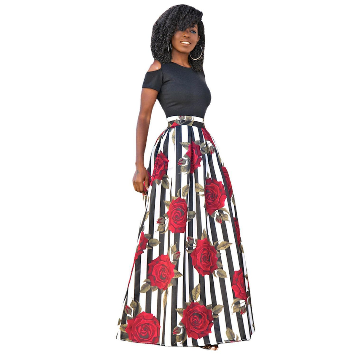 Cold-Shoulder Top & Floral Maxi Skirt Co-ord Set