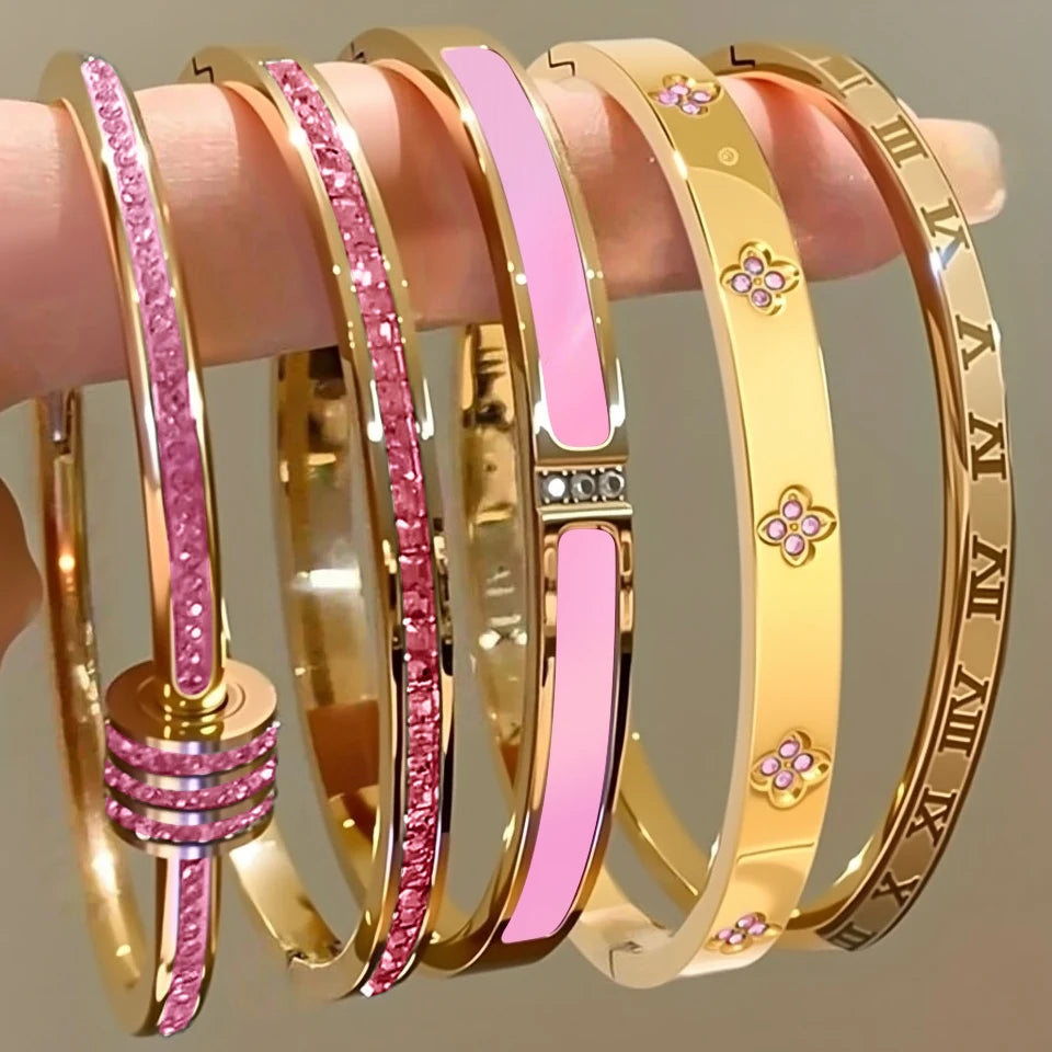 Stackable Zirconia Stainless Steel Bangles – Single or 5-Piece Set