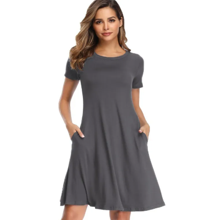 Short-Sleeve A-Line Dress with Pockets