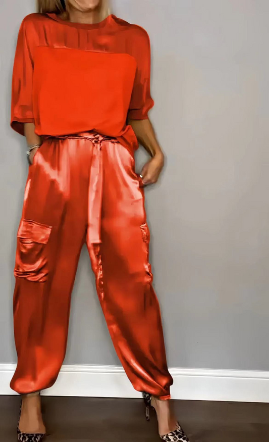 Satin Top & Cargo Trousers Co-ord Set