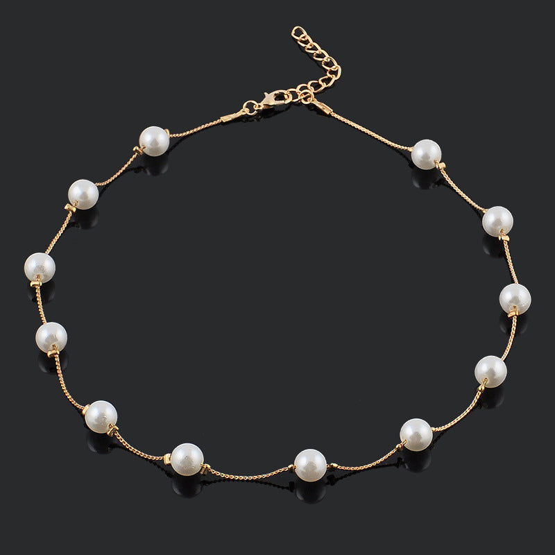 Dainty Pearl Station Choker Necklace