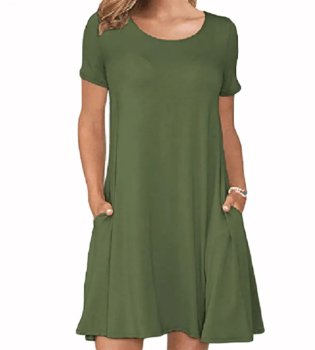 Short-Sleeve A-Line Dress with Pockets