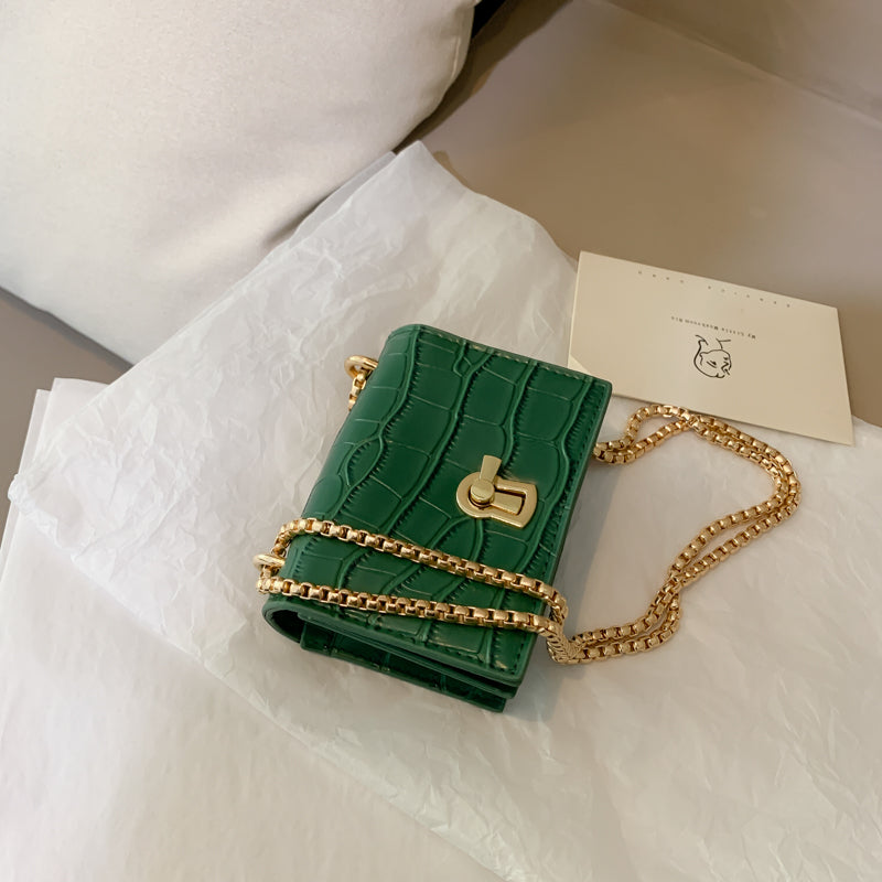 Croc-Embossed Mini Chain Bag