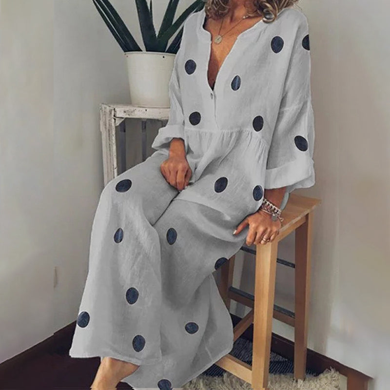 Polka Dot V-Neck Maxi Dress